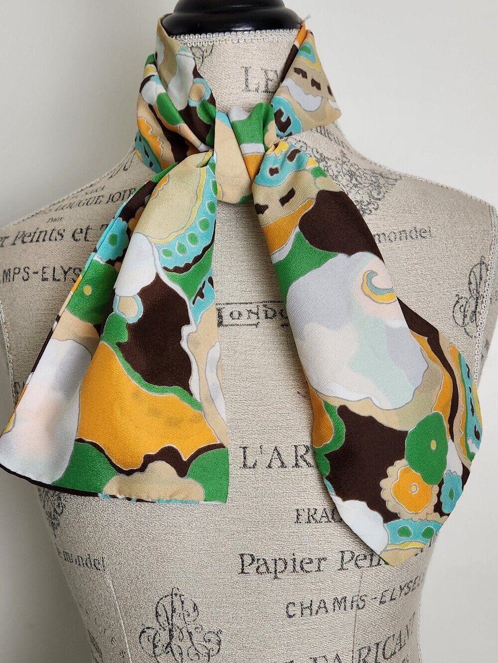 70s Crepe Abstract Ascot Scarf Necktie